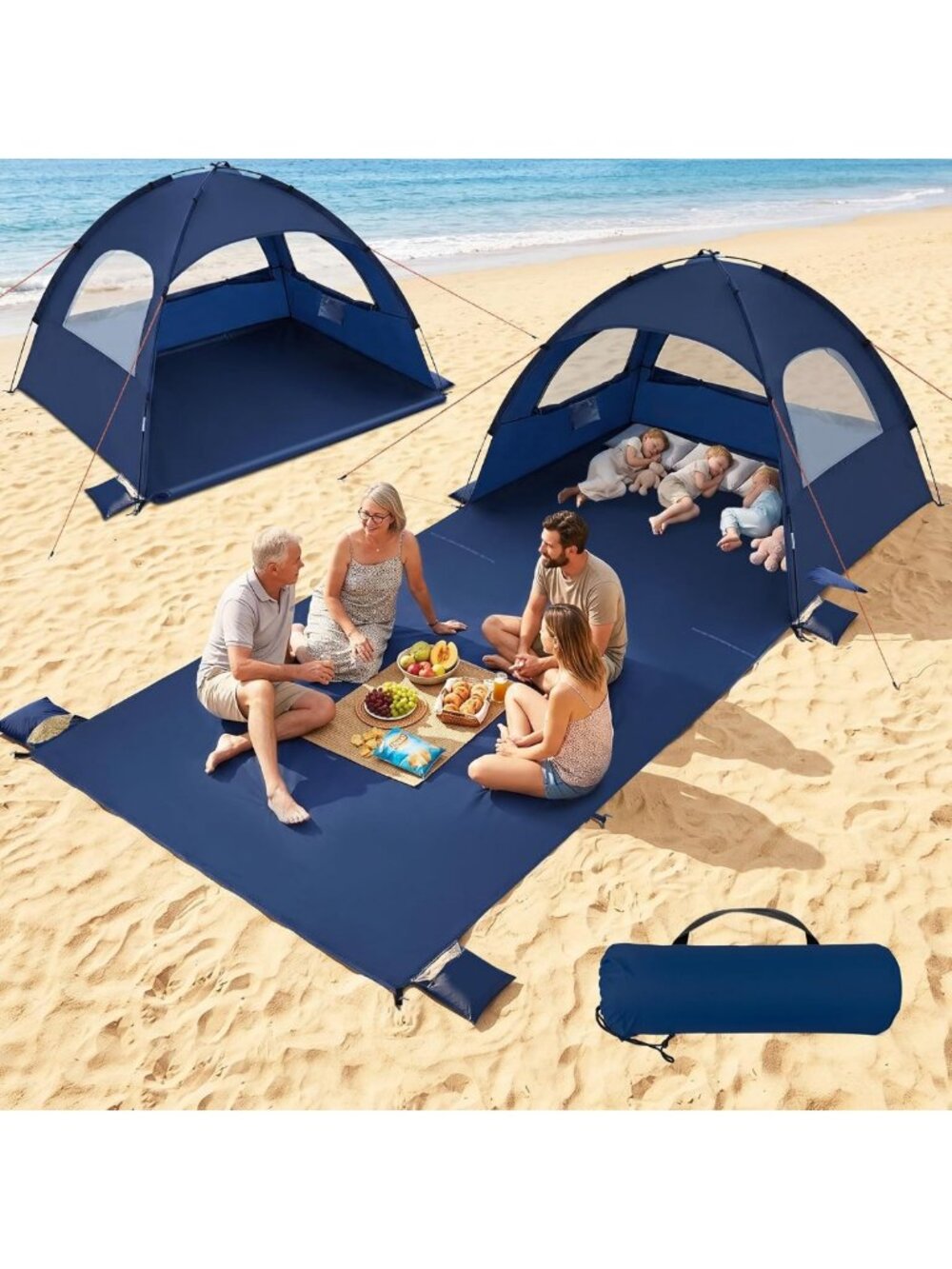 Spacious Beach Tent Sun Shelter for 3-6 People, UPF 50+ UV Protection, Easy